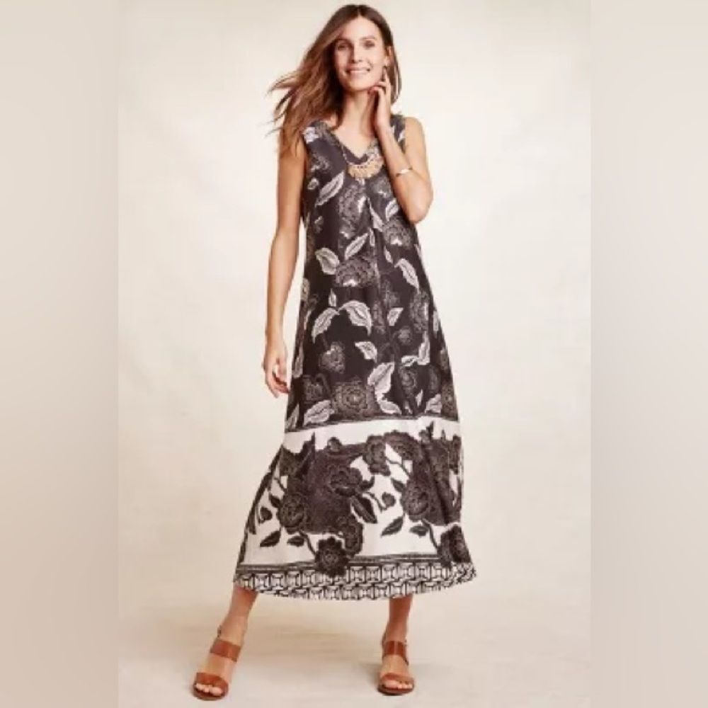 Anthropologie Black and White Floral Maxi Dress